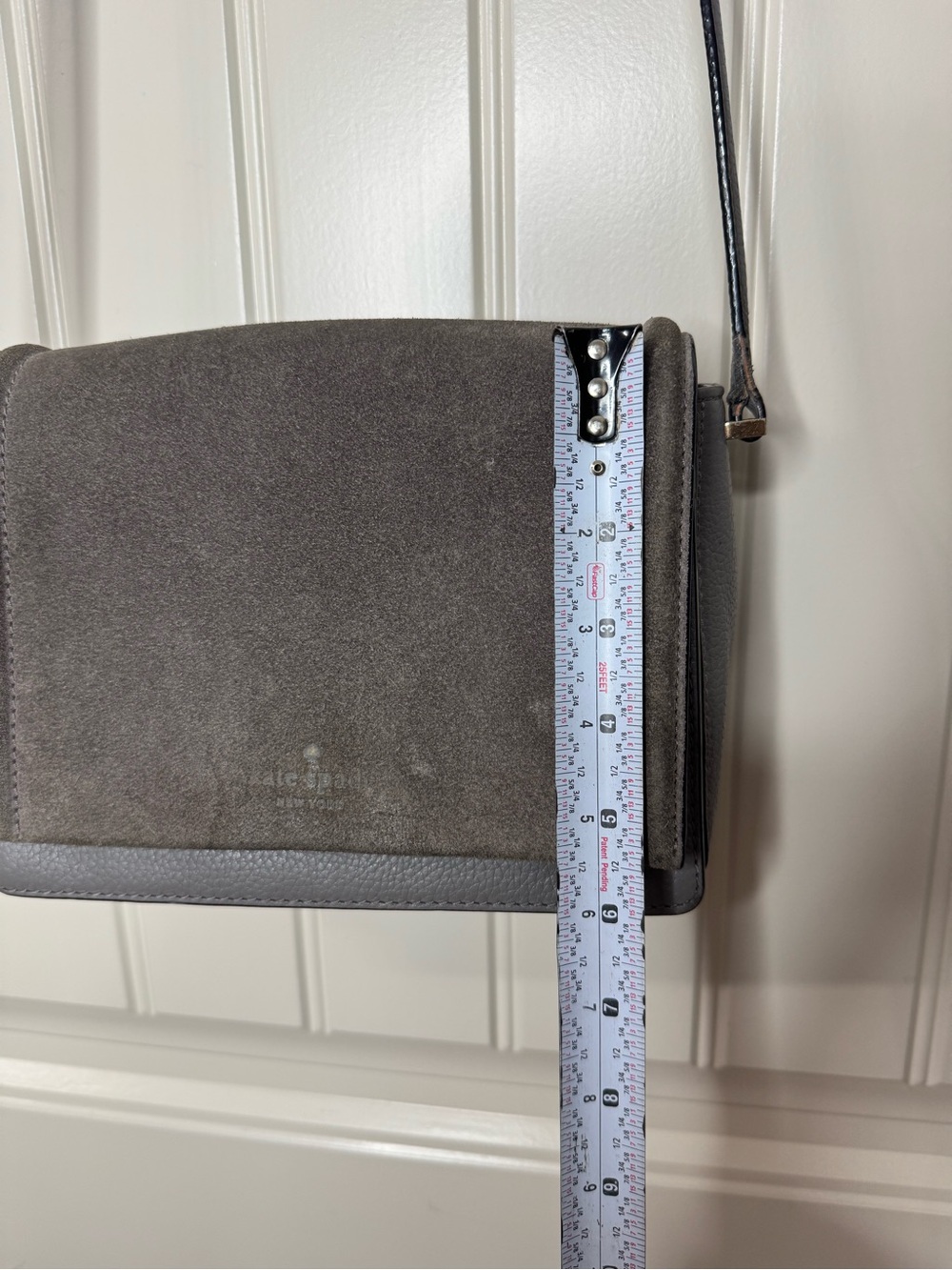 KATE SPADE ♠️ Gray Suede & Leather Crossbody Bag - 6 x 8” inches - Picture 11 of 17